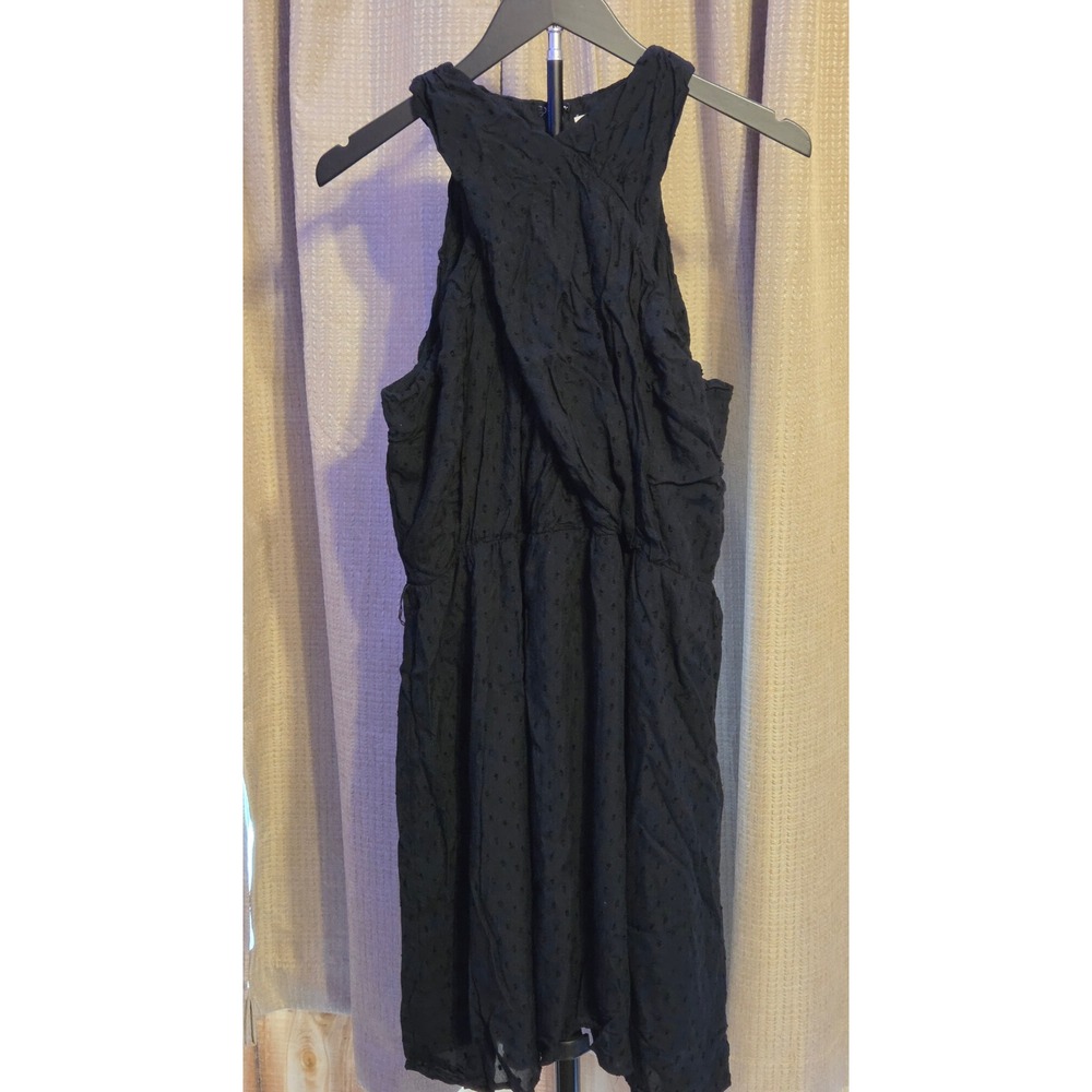 Loft Crossover Halter Sleeveless Dress Womens Size‎ 12 Black Swiss Dot Back Zip